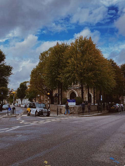 A busy street scene in Notting Hill, showing a row of colourful buildings with shops on the ground floor and windows with awnings. Parked cars are lined along the left side of the road, and pedestrians are walking on the pavement, some carrying shopping bags or bags for home relocation. A large leafy tree extends over part of the scene on the right, providing shade. In the background, a van belonging to Man with Van Notting Hill is visible, positioned near the curb, indicating furniture transport or packing and moving activities associated with house removals. The street is marked with parking bays and traffic signs, and the overall environment depicts a typical, vibrant neighbourhood suitable for moving services that facilitate furniture transport and home relocation in the W11 area.